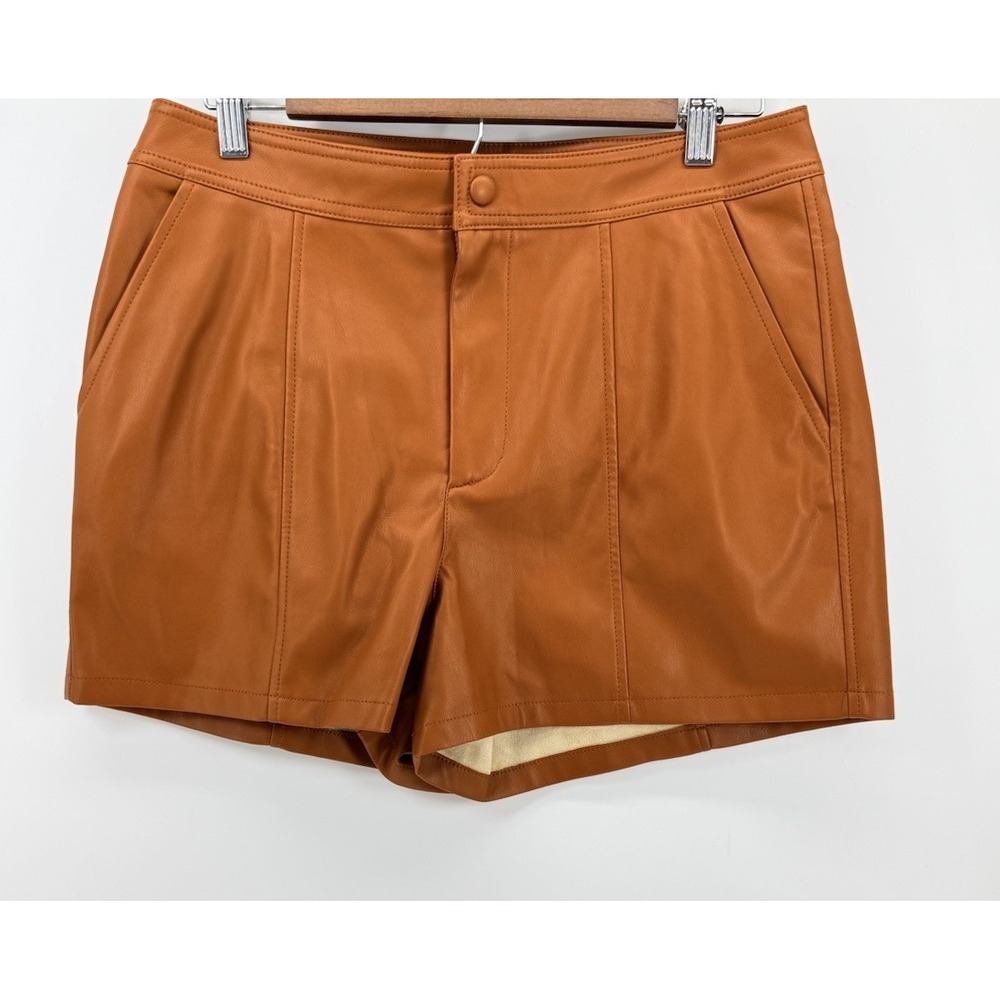 Anthropologie Faux Leather Shorts Women's Size 8 Cognac Brown